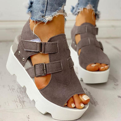 Leather Platform Sandals with Buckle 