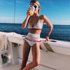 Bikini Brasileño Mujer  Push Up  de Triángulo con Talle Alto  con Relleno Blanco de Rayas