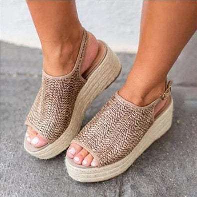 Elegant Hemp Wedge Sandals for Women for Summer with Heel Platform 2020