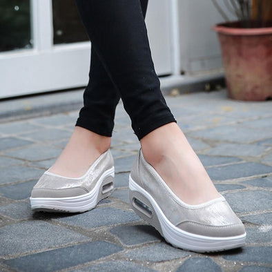 Nuevos Zapatos Cómodos de Otoño para caminar para Mujer estilo Mocasin y Bailarina Gris