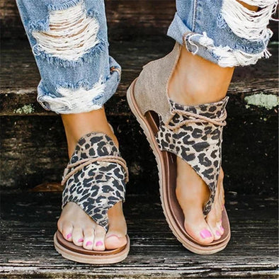 Comfortable Casual Zipper Leopard Flat Sandal for Women 2020 