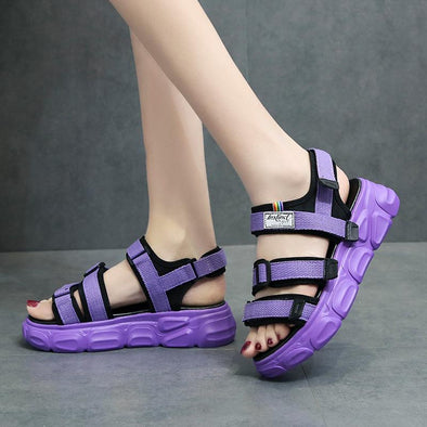 Women's Track Platform Sandals with Purple Strips