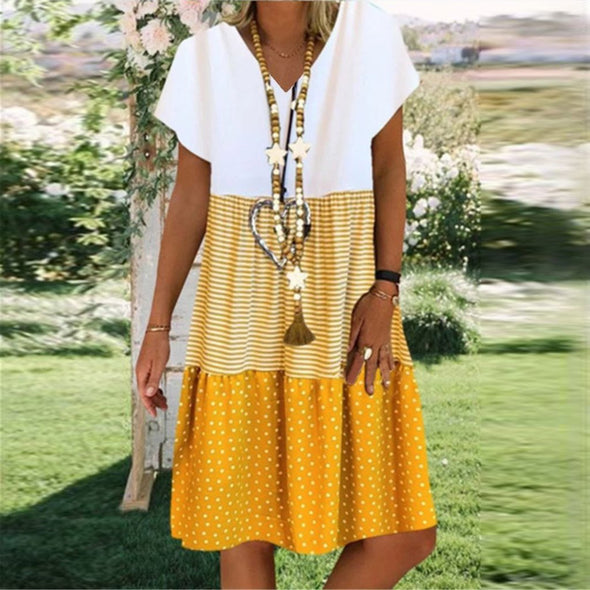Vestido Amarillo Casual Boho Rayas Lunares Mujer Verano 2020